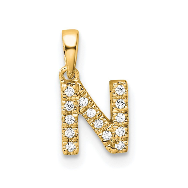 14K Yellow Gold Diamond Letter N Initial with Bail Pendant