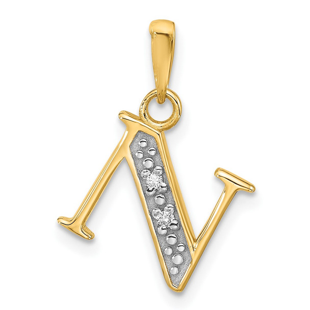 14K Yellow Gold with Rhodium-plating Diamond Letter N Initial Pendant