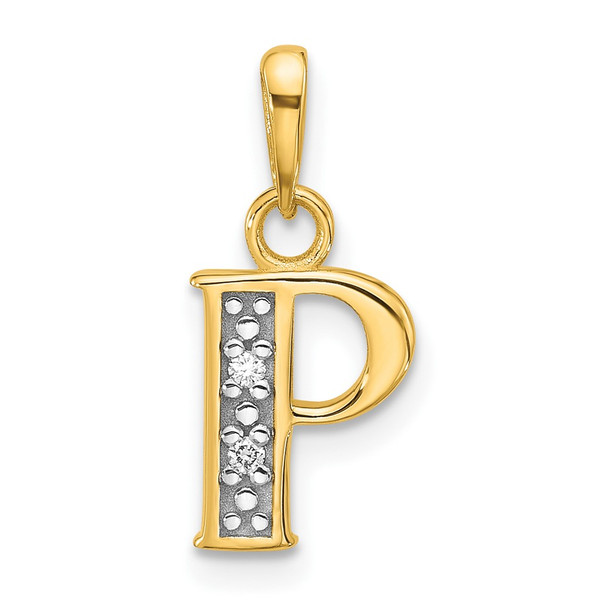 14K Yellow Gold with Rhodium-plating Diamond Letter P Initial Pendant