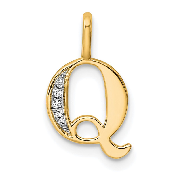 14K Yellow Gold Diamond Letter Q Initial Pendant