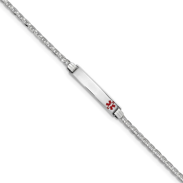 8" 14K White Gold Medical Red Enamel Anchor Link ID Bracelet XM588FRW-8 with Free Engraving