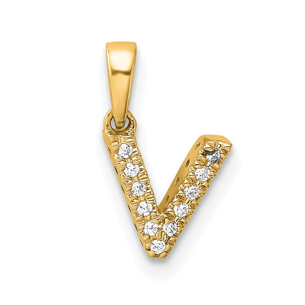 14K Yellow Gold Diamond Letter V Initial with Bail Pendant