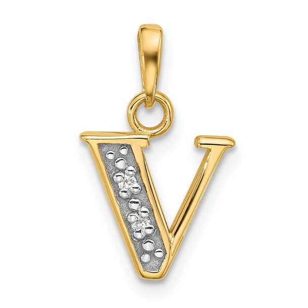 14K Yellow Gold with Rhodium-plating Diamond Letter V Initial Pendant