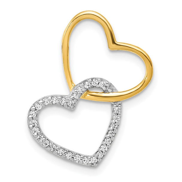 10k Two-tone Gold 1/10ctw Diamond Double Heart Chain Slide Pendant