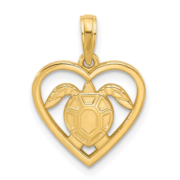 14K Yellow Gold Polished Turtle in Heart Pendant