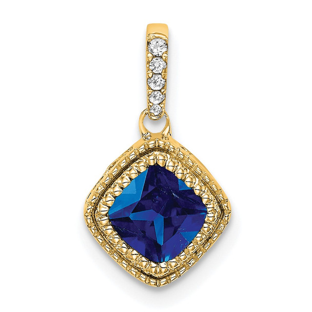 10K Yellow Gold Cushion Sapphire and Diamond Pendant