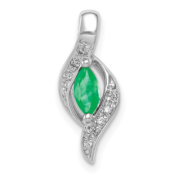 10k White Gold Diamond and Marquise Emerald Pendant