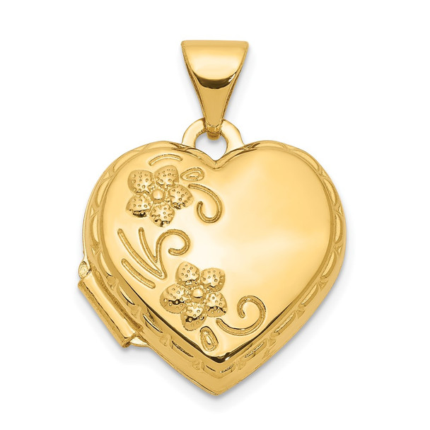 14K Yellow Gold Reversible Floral Love You Always Heart Locket Pendant