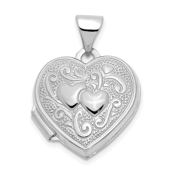 14k White Gold Double Heart Locket Pendant