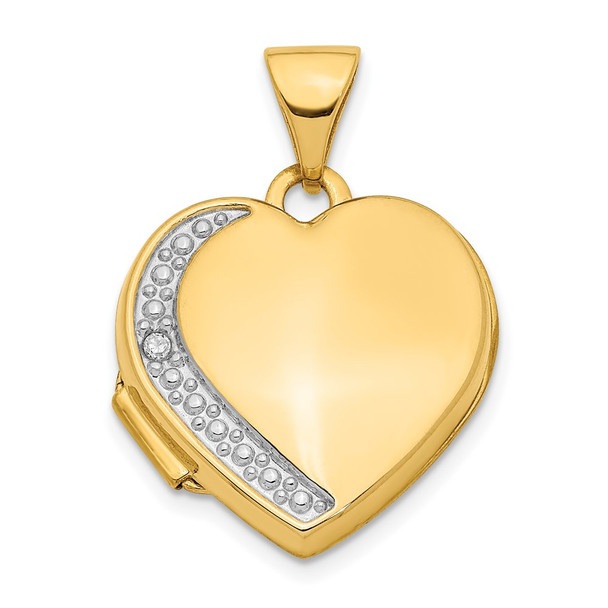 14K Yellow Gold Diamond 16mm Heart Locket Pendant