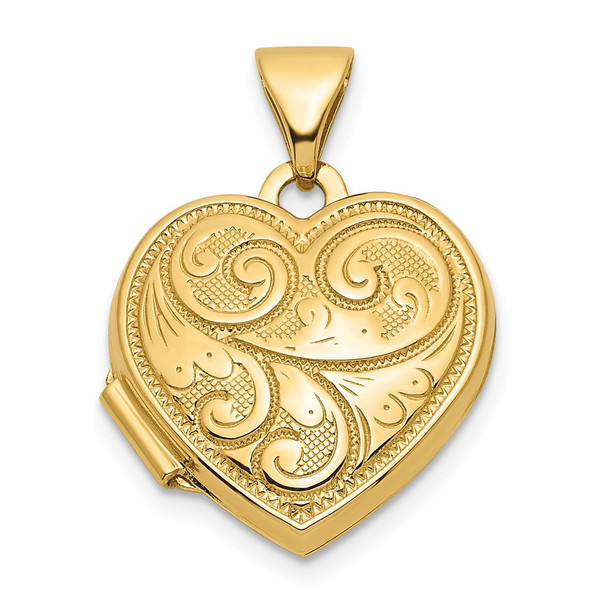 14K Yellow Gold Reversible Swirl Design 15mm Heart Locket Pendant
