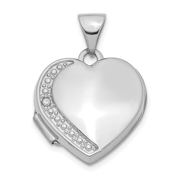 14K White Gold Diamond 16mm Heart Locket Pendant