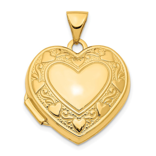 14K Yellow Gold 19mm Heart Border Heart Locket Pendant