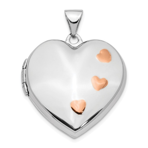 14K White Gold w/ Pink Rhodium 22mm Heart Locket Pendant