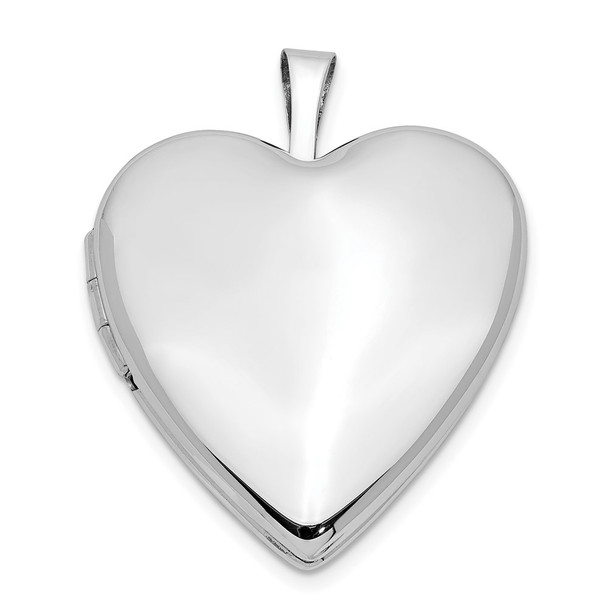 14K White Gold 20mm Plain Polished Heart Locket Pendant