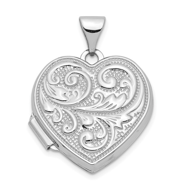 14k White Gold Scrolled Love You Always Heart Locket Pendant