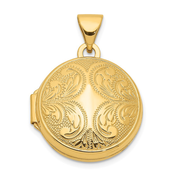 14K Yellow Gold 16mm Round Locket Pendant with Scroll Design
