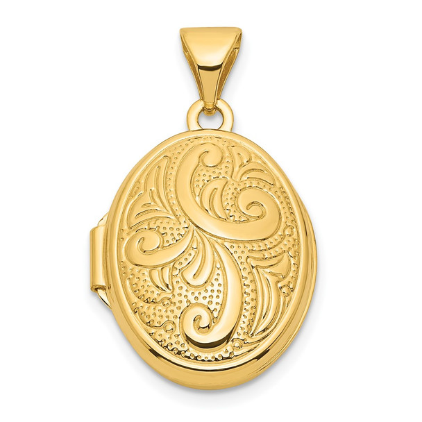 14k Yellow Gold Swirl Design 17mm Oval Locket Pendant