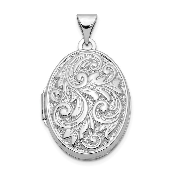 14k White Gold Polished Reversible Love You Always Oval Locket Pendant