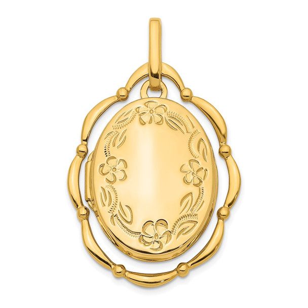 14K Yellow Gold Dancing Floral 24mm Oval Locket Pendant