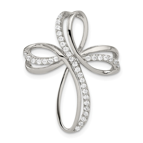 Sterling Silver Rhodium-plated Polished CZ Cross Chain Slide Pendant