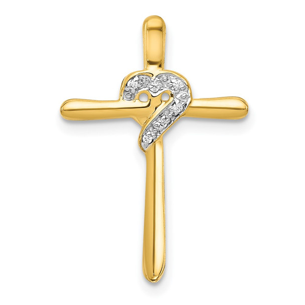 14K Yellow Gold .02ctw Diamond Heart Cross Chain Slide Pendant