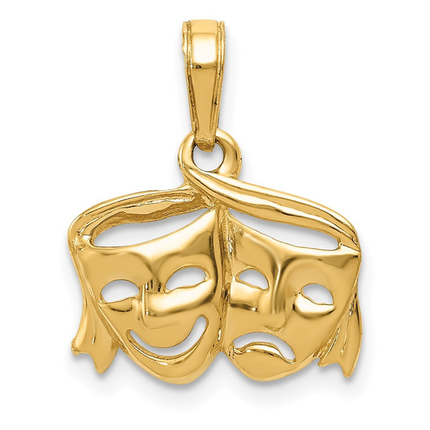 10K Yellow Gold Polished Open-Backed Comedy/Tragedy Pendant