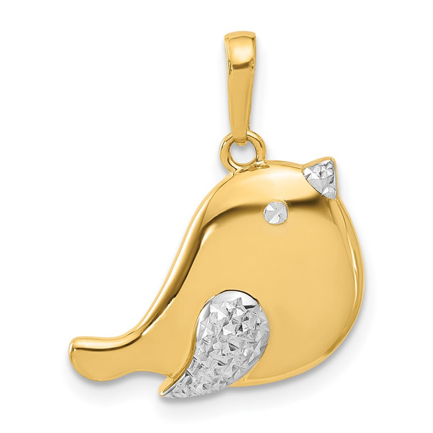 14K Yellow Gold and White Rhodium-plating Diamond-cut Bird Pendant