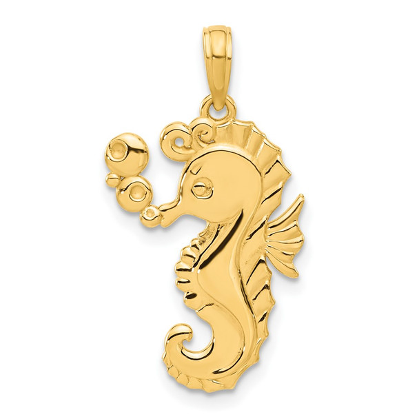 14K Yellow Gold Polished Seahorse with Bubbles Pendant