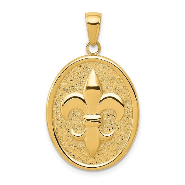 10K Yellow Gold Fleur-De-Lis on Oval Disk Pendant