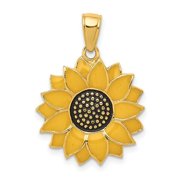 10K Yellow Gold Enameled Yellow Sunflower Pendant