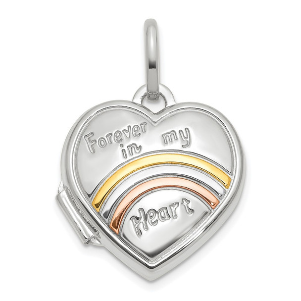 14k White Gold with Pink Rhodium 15mm FOREVER IN MY HEART Heart Locket Pendant