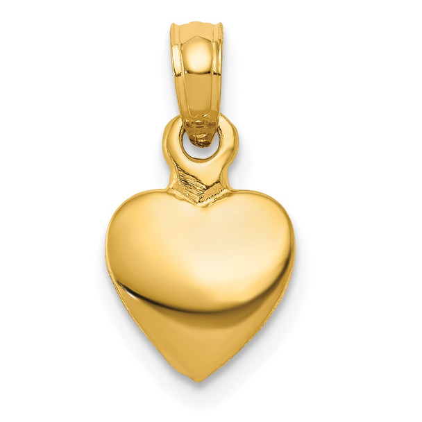 10K Yellow Gold Polished Solid 3D Heart Pendant