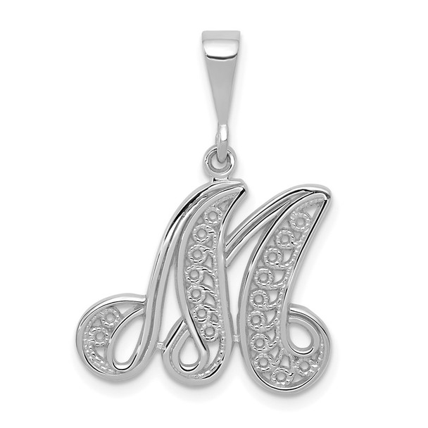 10K White Gold Filigree Initial M Pendant