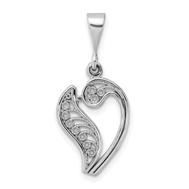 10K White Gold Filigree Initial V Pendant