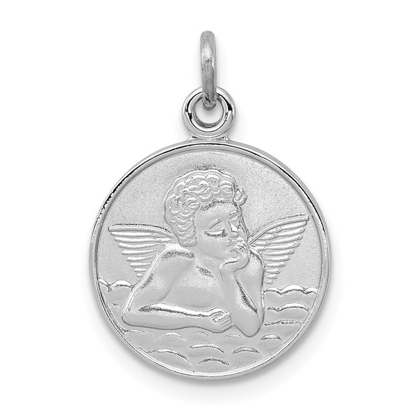 Sterling Silver Rhodium-plated/Plain Back Angel Medal Pendant