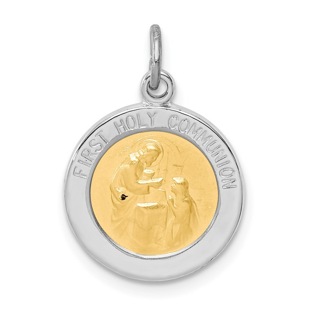 Sterling Silver Rhodium-plated & Vermeil Holy Communion Medal Pendant