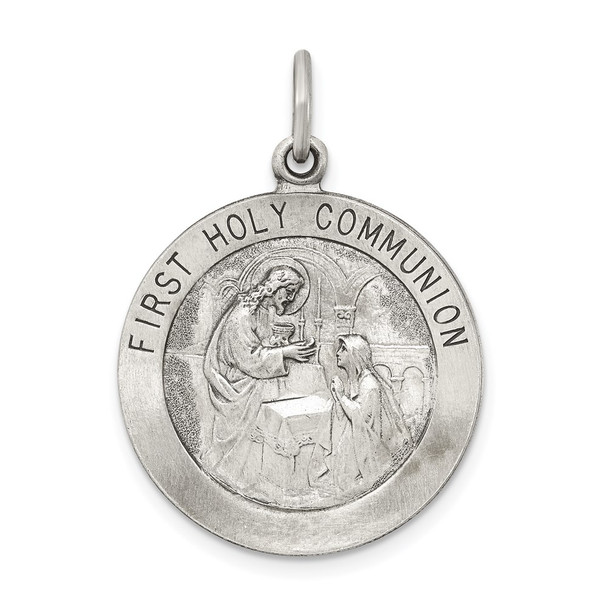 Sterling Silver Antiqued First Holy Communion Medal Pendant QC5825