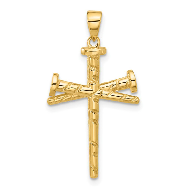 14K Yellow Gold Polished and Textured Nails Cross Pendant C4950