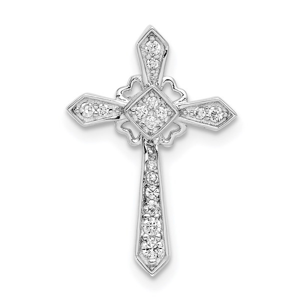 Sterling Silver Rhodium-plated CZ Cross Chain Slide Pendant QC9387