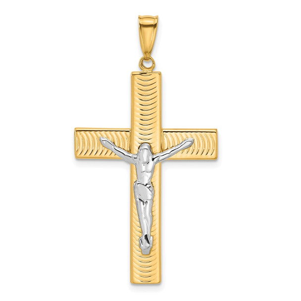 14K Two-tone Gold Polished and Textured Crucifix Pendant C4958