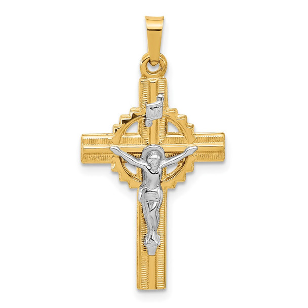 14k Two-tone Gold Hollow INRI Crucifix Pendant XR2094