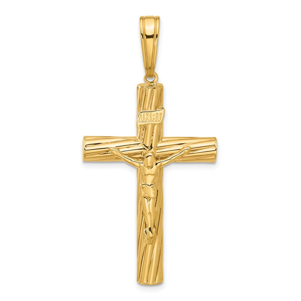 14K Yellow Gold Polished and Textured Crucifix Pendant C4963