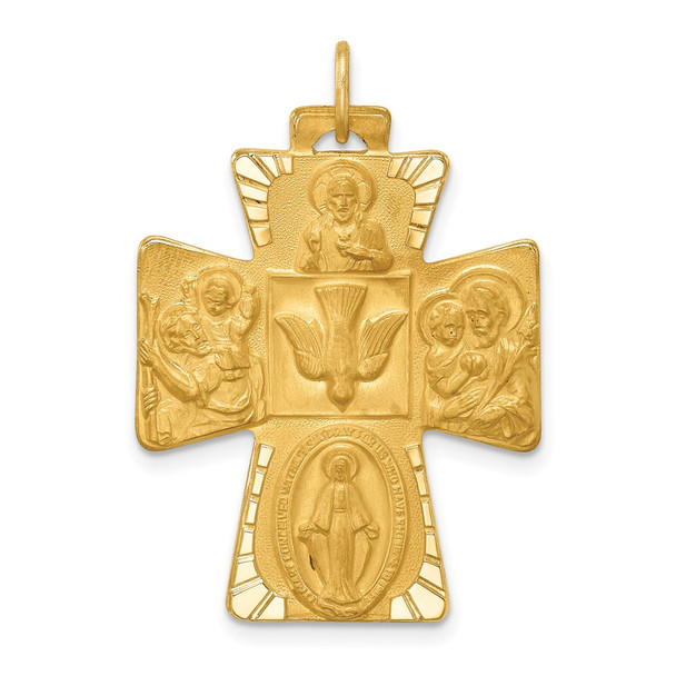 14K Yellow Gold Solid Polished/Satin Large 4-Way Medal Pendant Cross