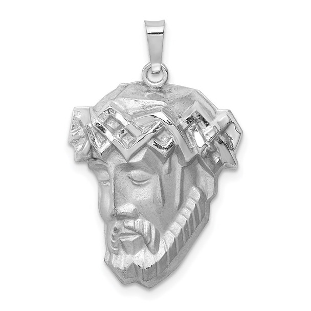 14k White Gold Hollow Polished/Satin Medium Jesus Medal Pendant