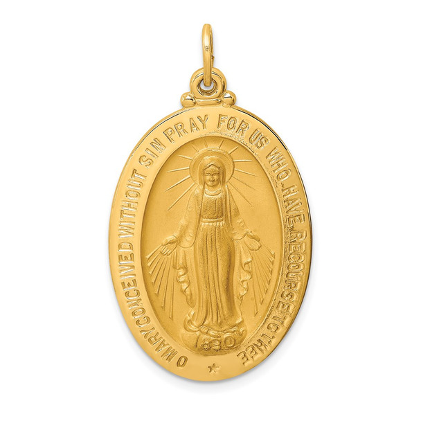 14K Yellow Gold Solid Polished/Satin Large Oval Miraculous Medal Pendant XR1747