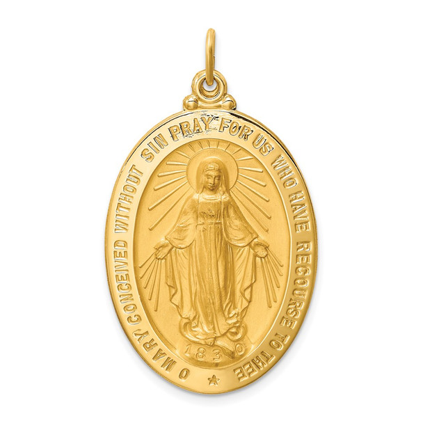 14K Yellow Gold Solid Polished/Satin Large Oval Miraculous Medal Pendant XR1760