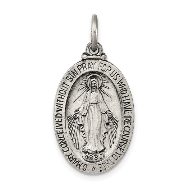 Sterling Silver Antiqued Miraculous Medal Pendant QC3490