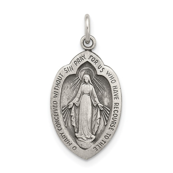 Sterling Silver Antiqued Miraculous Medal Pendant QC5504