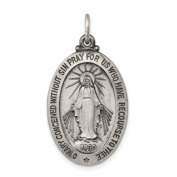 Sterling Silver Antiqued Miraculous Medal Pendant QC445